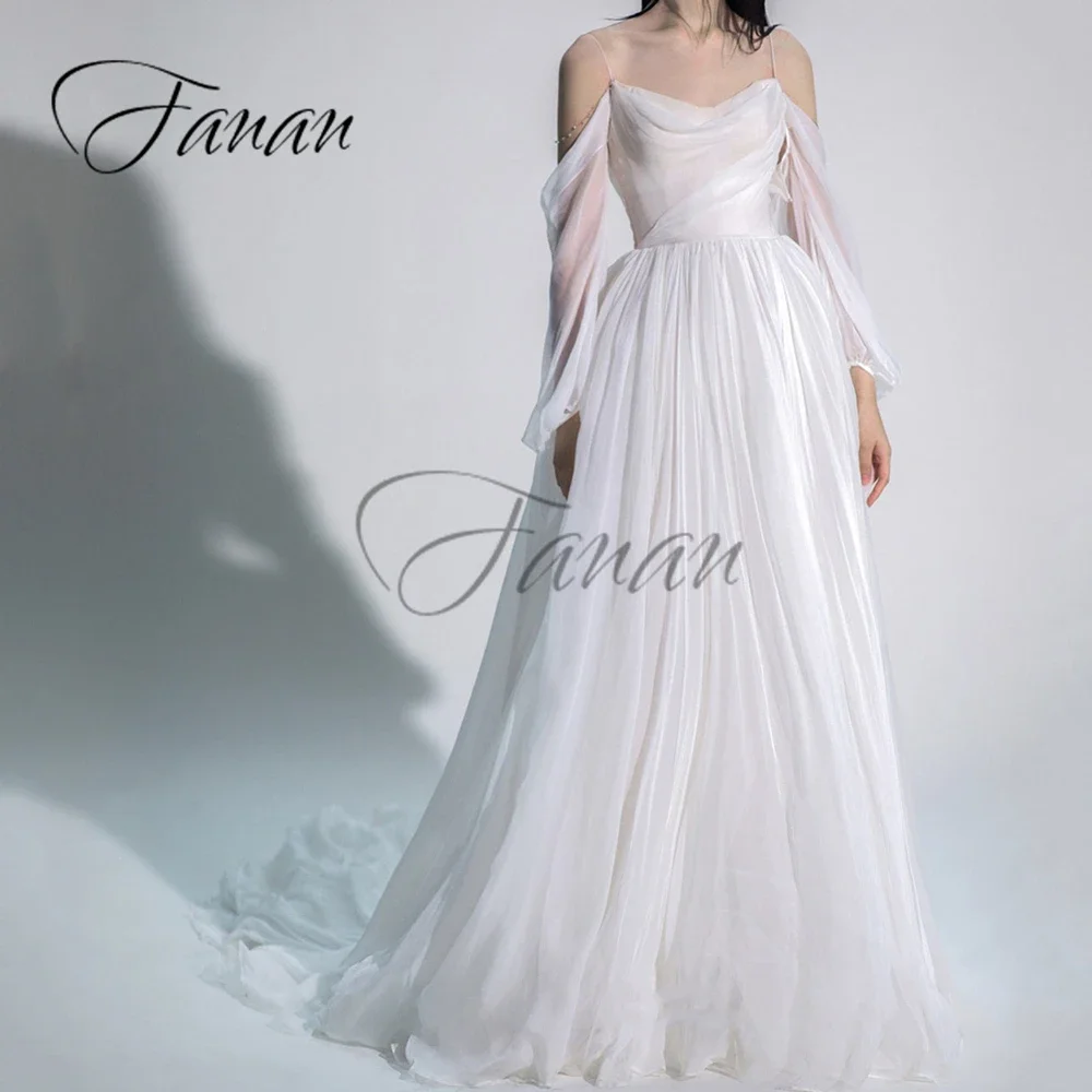 Customized Simple V-Neck See-Through Wedding Dresses Backless A-Line Chiffon Sweep Train Bridal Gown robe de mariée vestidos no