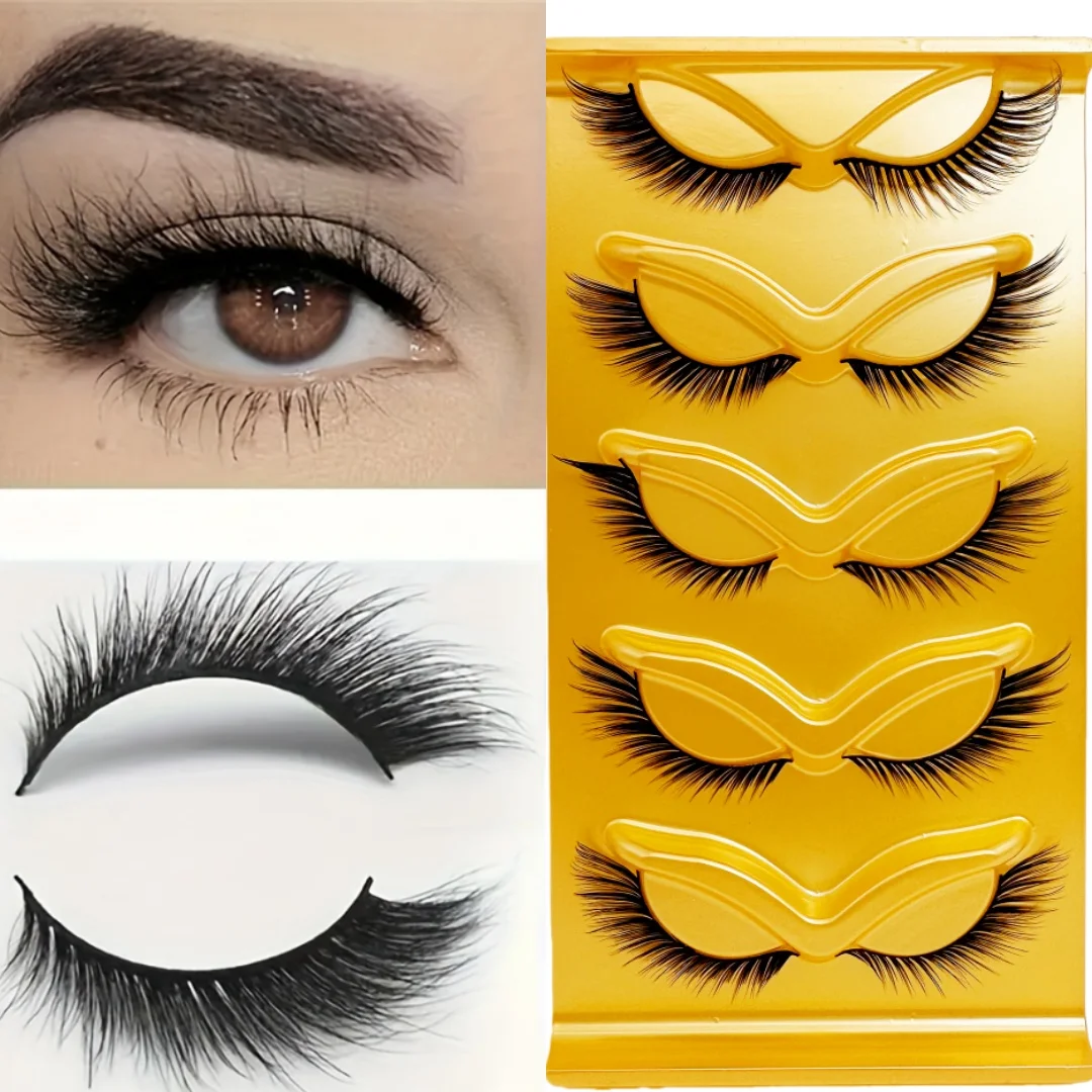 5 Paar Fuchswimpern, natürlich aussehende Katzenaugen-Wimpern, 3D-verlängerte Wimpern 16mm Wimpern