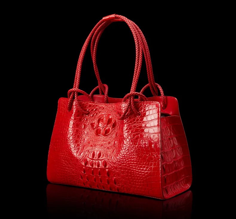 Luxury Genuine Leather Women\'s Handbags Red Crocodile Pattern Lady Tote Bag Fashion Travel Portable Shoulder Underarm Bags