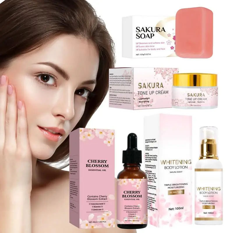 4 Adet Cilt Bakım Setleri Yüz Kremi Serum Toner Cilt Bakımı Derin Nemlendirici Beyazlatıcı Krem Özü Yağ Sabunu Seti Yüz Cilt Bakım seti