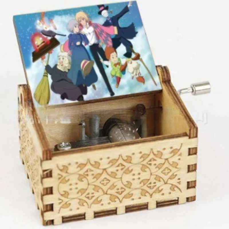 Wooden laser engraving music box Hal's castle gift peripheral children's birthday gift hand crank music box