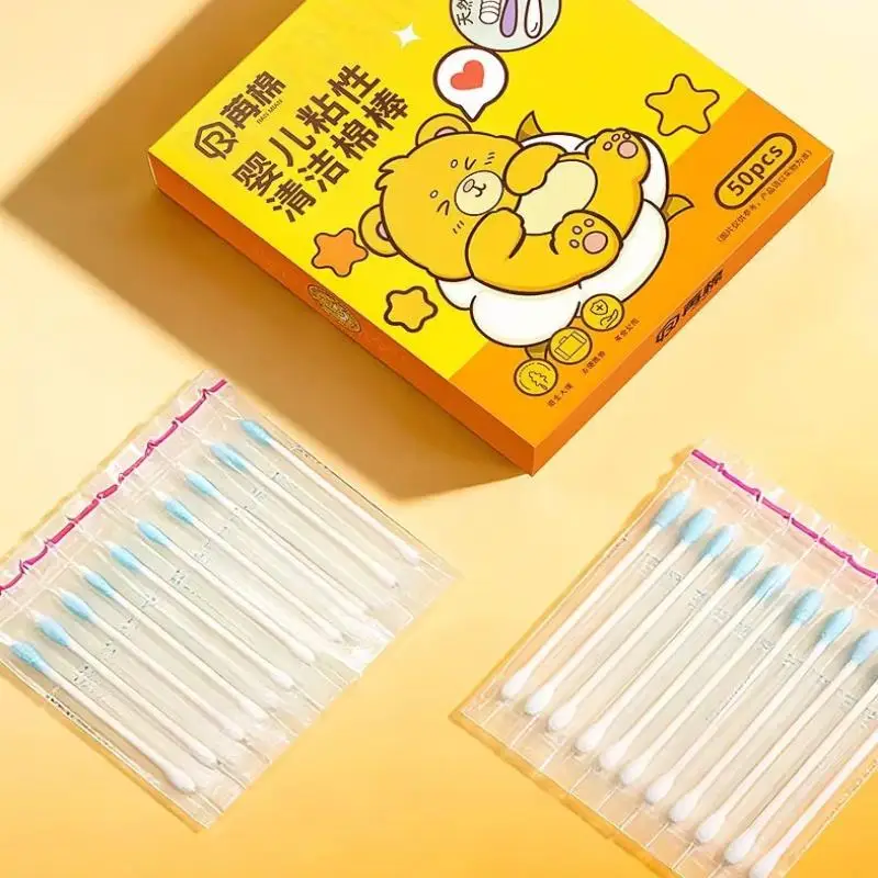 50pcs Disposable Sticky Ear Swabs Pick Reusable Ear Cleaner Soft Cotton Ear Wax Removal Tool Earwax Remover For Older Adult Kid