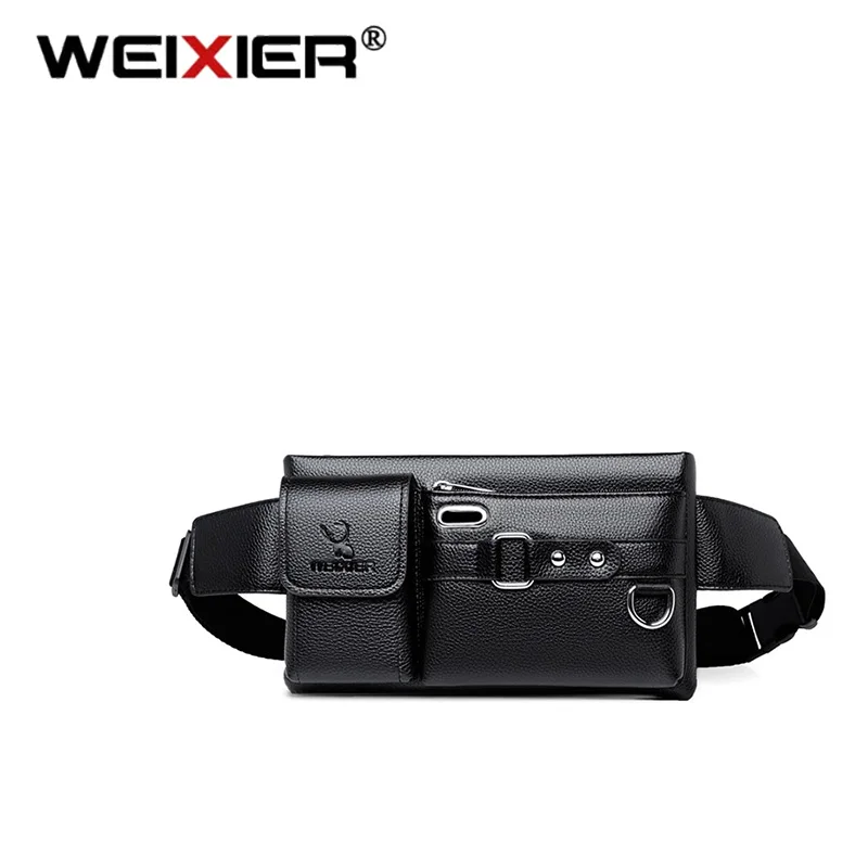 WEIXIER Men New Fashionable Waist Bag Sports Travel Mobile Phone Bags Business PU leather Multi Functional Crossbody Cycling Bag