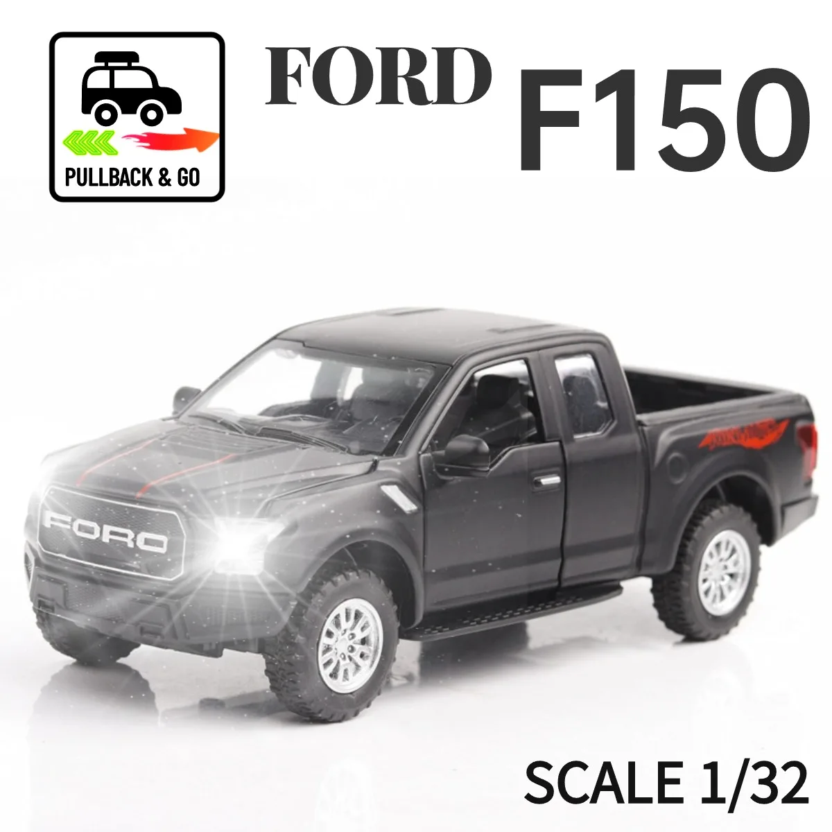 

Автомобиль Ford F150 в масштабе 1:32, игрушечный автомобиль с подсветкой, двигатель со звуком Lamborghini Nissan, металлическая литая модель автомобиля, подарок, игрушка для мальчика