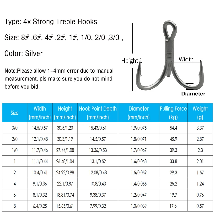 4X anzuelo triple de pesca 10 Uds anzuelos de pesca triples para gran juego trucha pez azul salmón Kingfish pesca 8 # 6 # 4 # 2 # 1 # 1/0 2/0 3/0