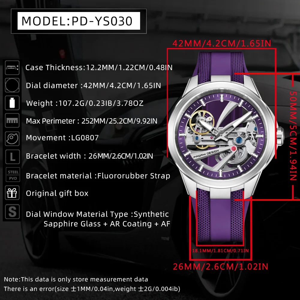 Pagani Designs New Men's Hollow Mechanical Watch with sapphire Glass AR Coating Stainless Steel Waterproof Automatic Watch
