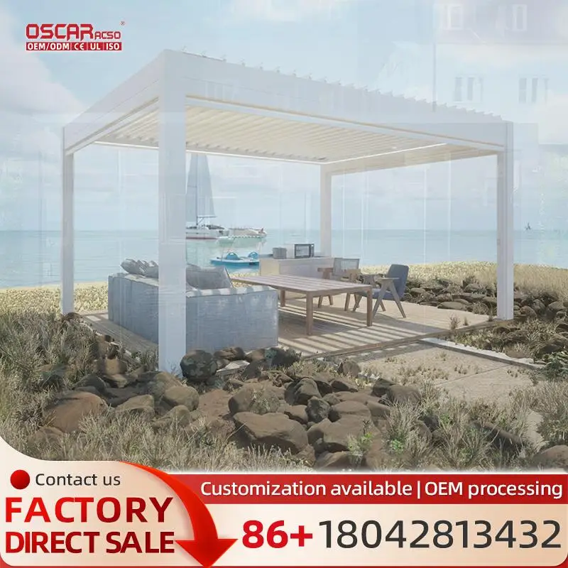 

Outdoor Garden Motorized Aluminum Louvered Roof Waterproof Bioclimatic Structure Ideal For Patio Backyard Poolside pergola