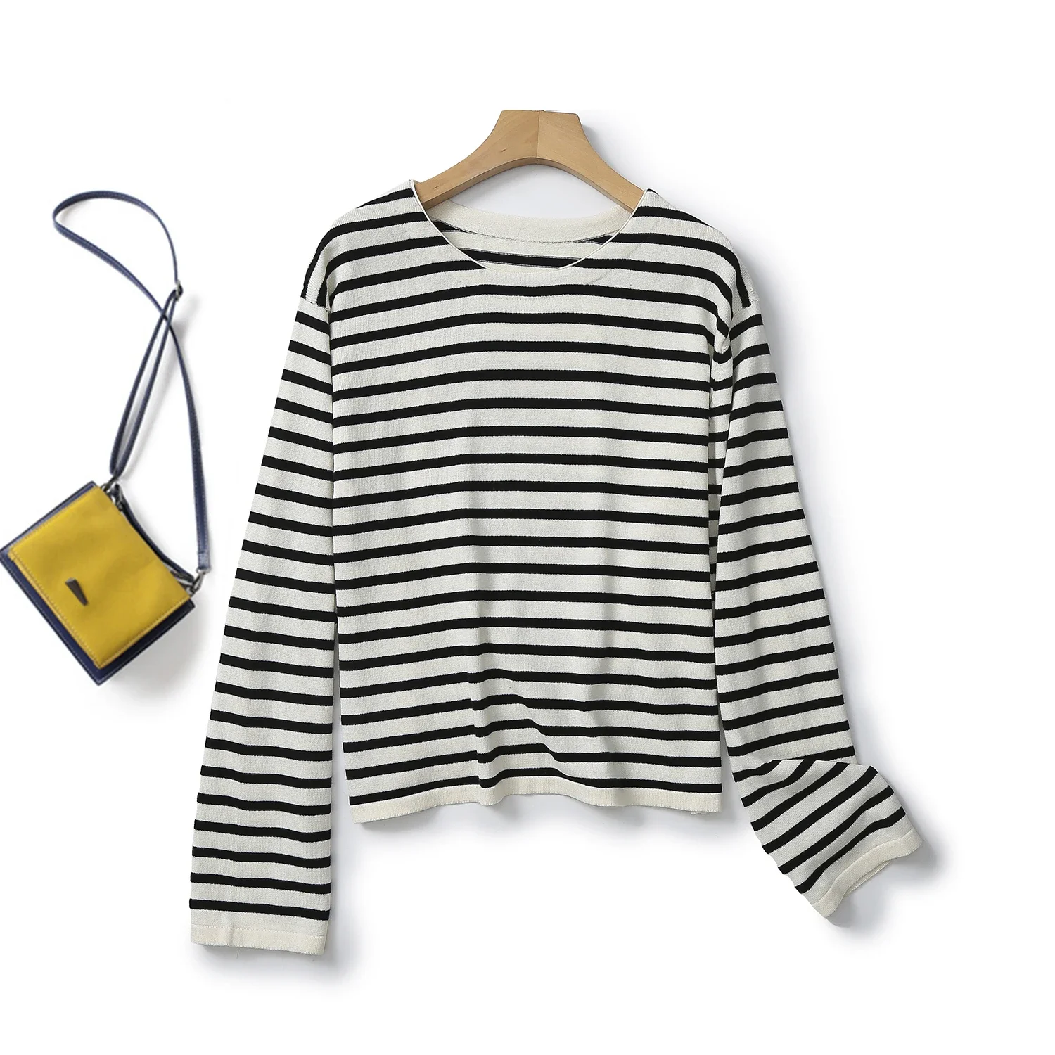 Ethereal MD 2024  new style of Women's casual slouchy striped comfortable cotton crew-neck sweater long-sleeved sweater