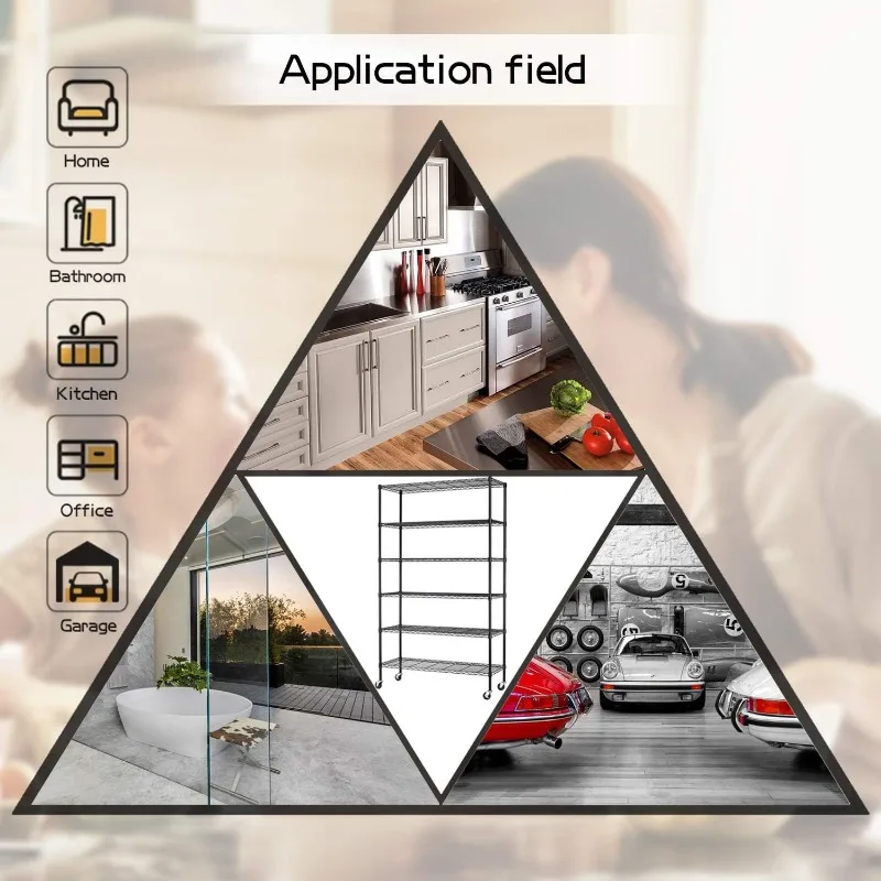 وحدة رفوف سلكية متينة ، رف تخزين 6 طبقات ، سلك فولاذية معدني قابل للتعديل مع عجلات ، رف مطبخ ، ارتفاع 82 بوصة × 48 بوصة × 18 بوصة