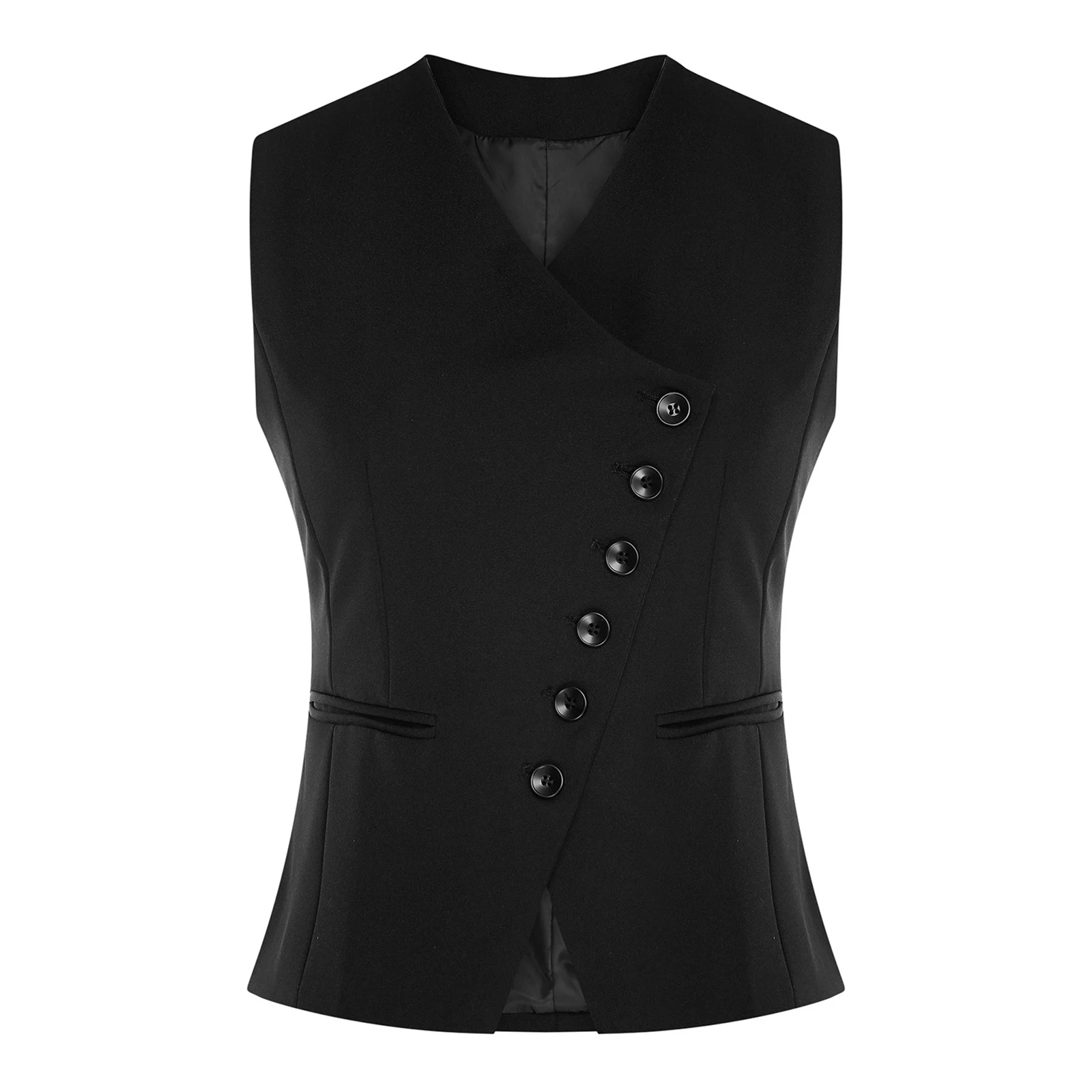 Lady Sleeveless Top Slim Vest V Neck Fashion Womens Waistcoat Button-down Office Work Office Vests Elegant OL Tank Top Mujer