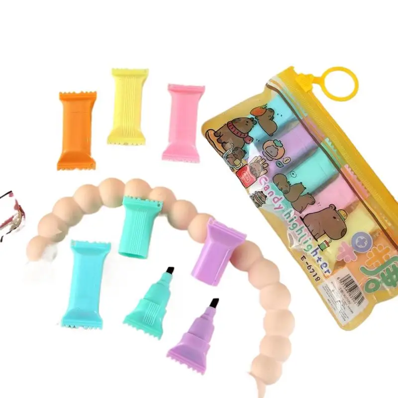 Специальные флуоресцентные маркеры Capacious Student — 6 шт. толстых маркеров с героями мультфильмов «Капибара»