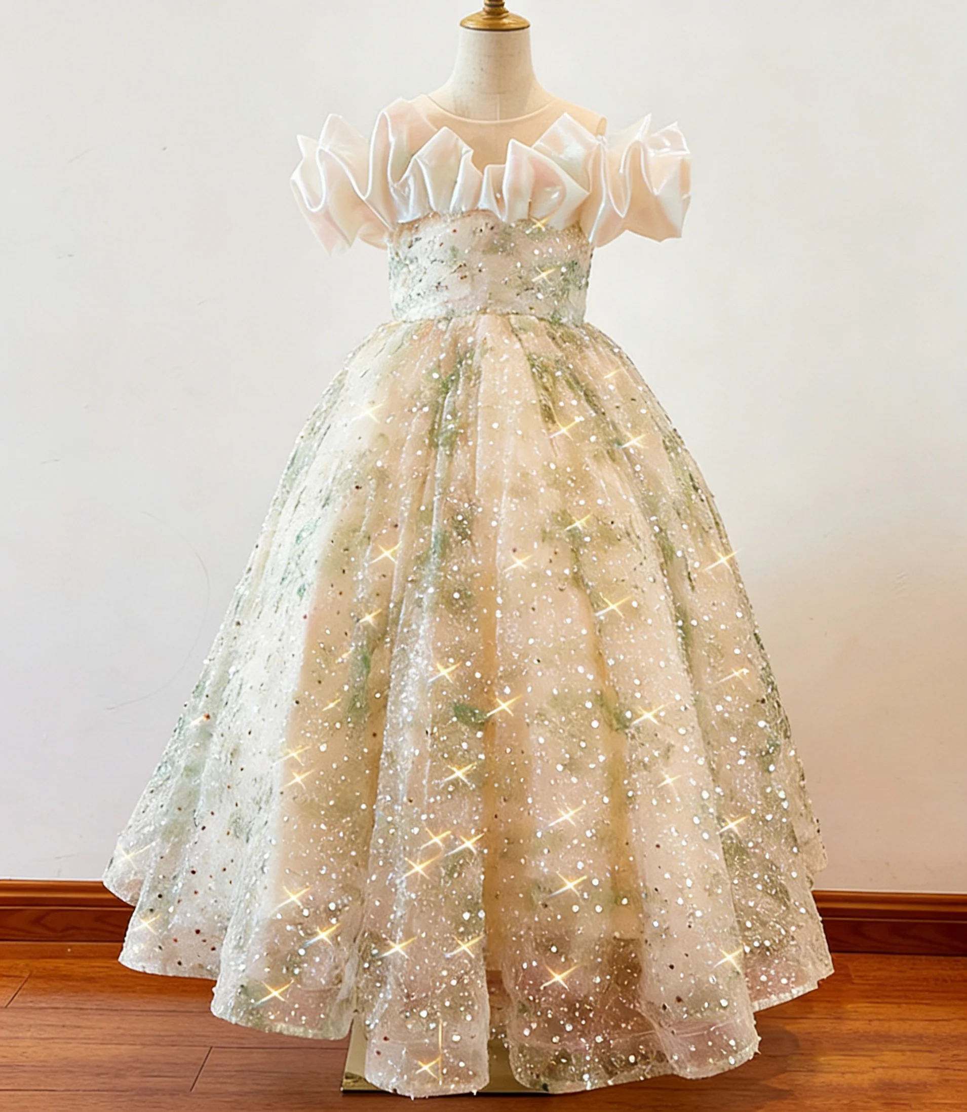 

L&P DQL Studio 2026 Flower Girl Dress Green Girls Party Dress Strapless Lace-up Back