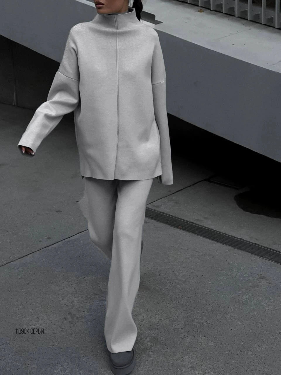 أنيقة بسيطة سترة السراويل مجموعات النساء بلون الشق البلوز البلوزات محبوك بنطلون قطعتين مجموعة مزاجه الملابس