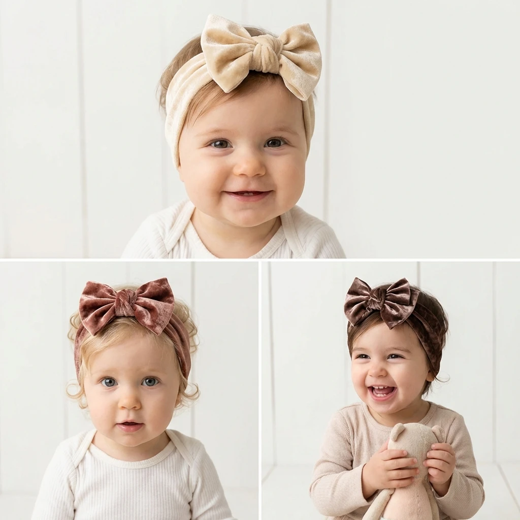 3-Color Set, Protective Fontanelle Baby Velvet Headband, European and American New Children's Bow Scarf, Baby Accessory