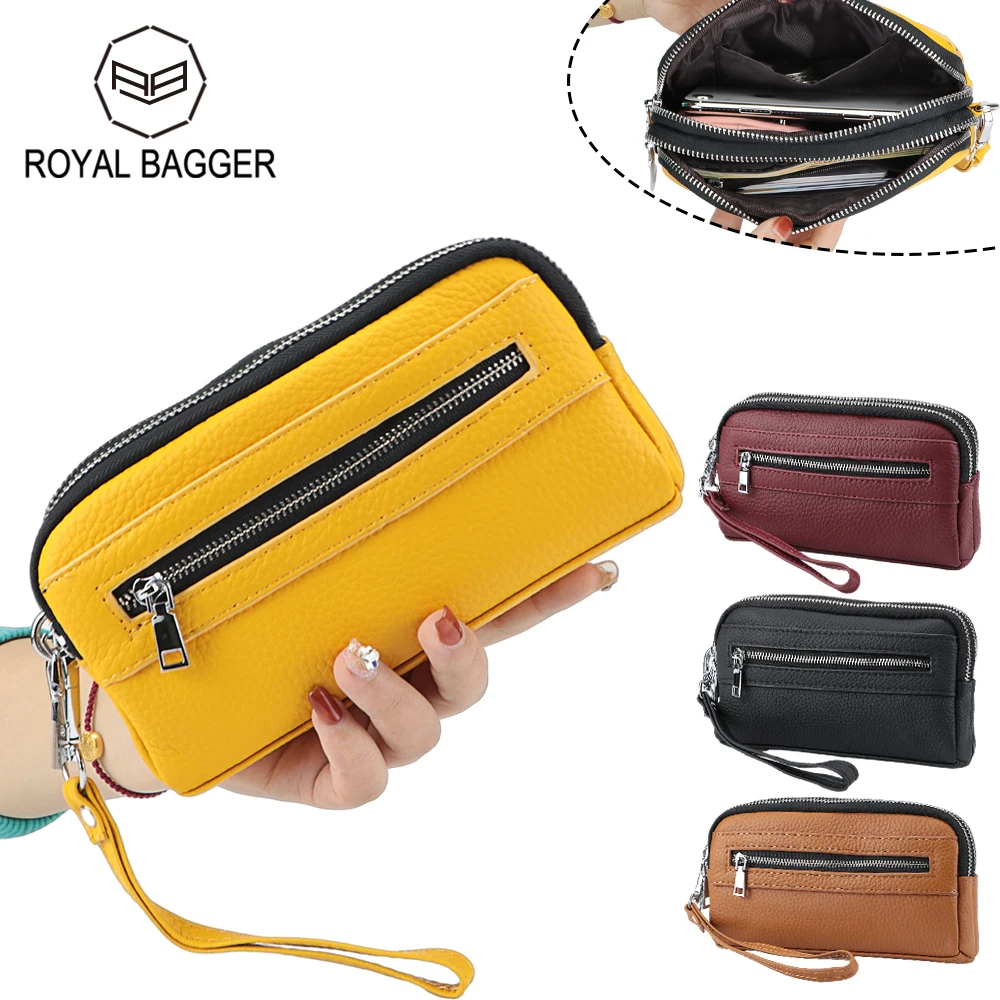 Royal Bagger Clutch Wallets for Women Genuine Cow Leather Fashion Long Wallet Phone Purses Large Capacity Storage Bag 1569