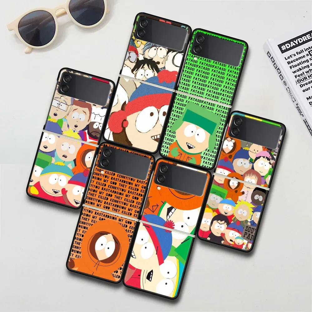 S-South P-Parkes Cartoon Case for Samsung Galaxy Z Flip 4 3 5G Black Hard PC Cover Zflip4 Zflip3 Mobile Phone Coque Flip4 Flip3