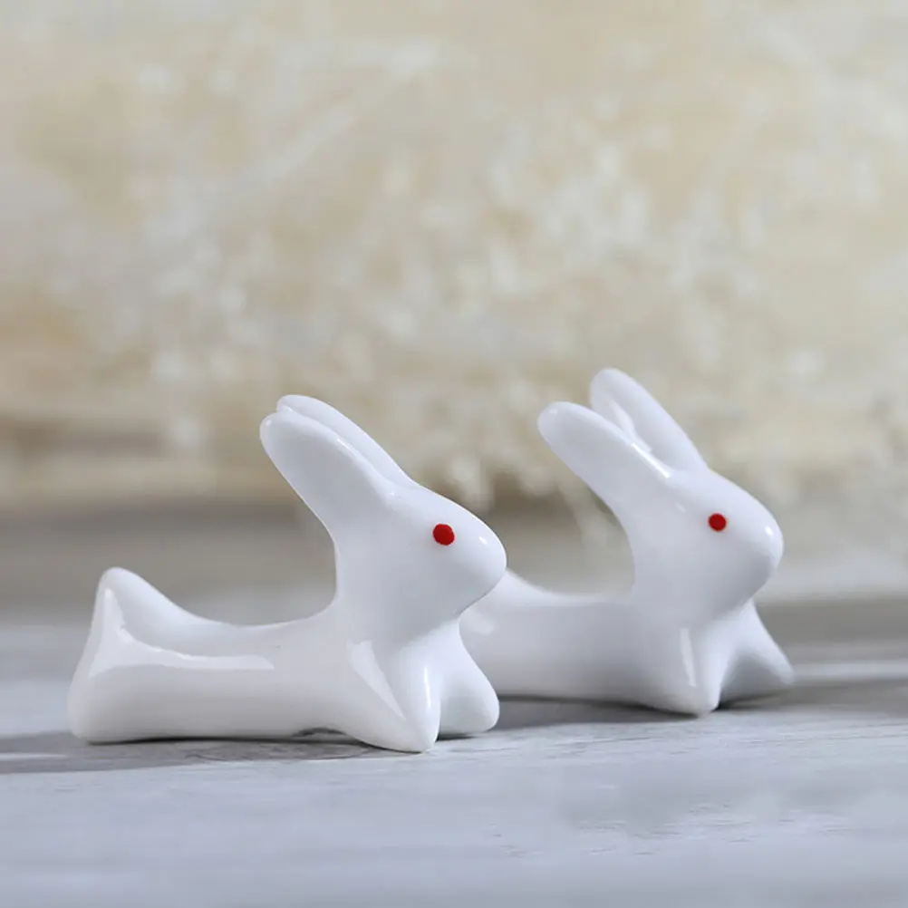 10Pcs Ceramic Chopsticks Rack Cartoon Bunny Shape Calligraphy Brush Pen Holder Dining Tableware Organizer Writing Brush Stand