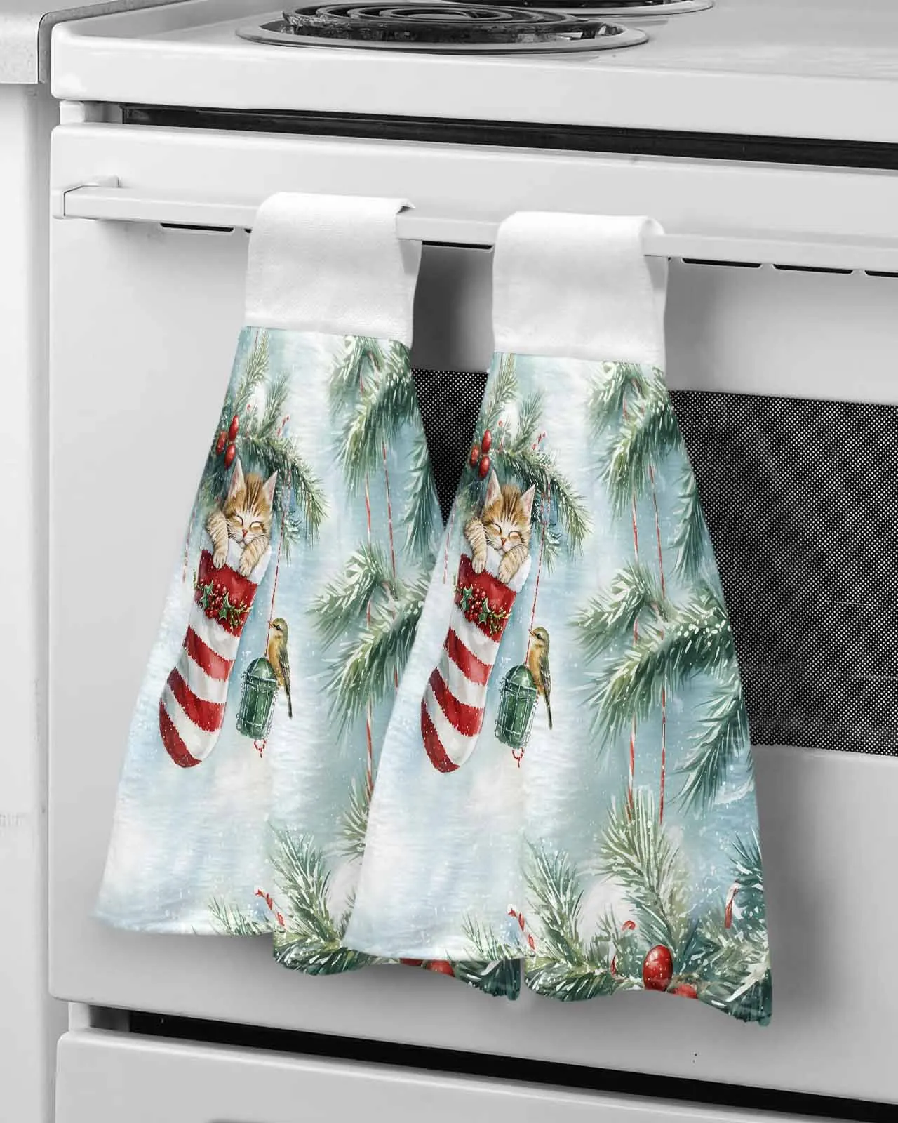 Christmas Star Cat Christmas Socks Plants Towel Cleaning Cloth Microfiber Soft Household Super Absorbent Dish Washing Cloth