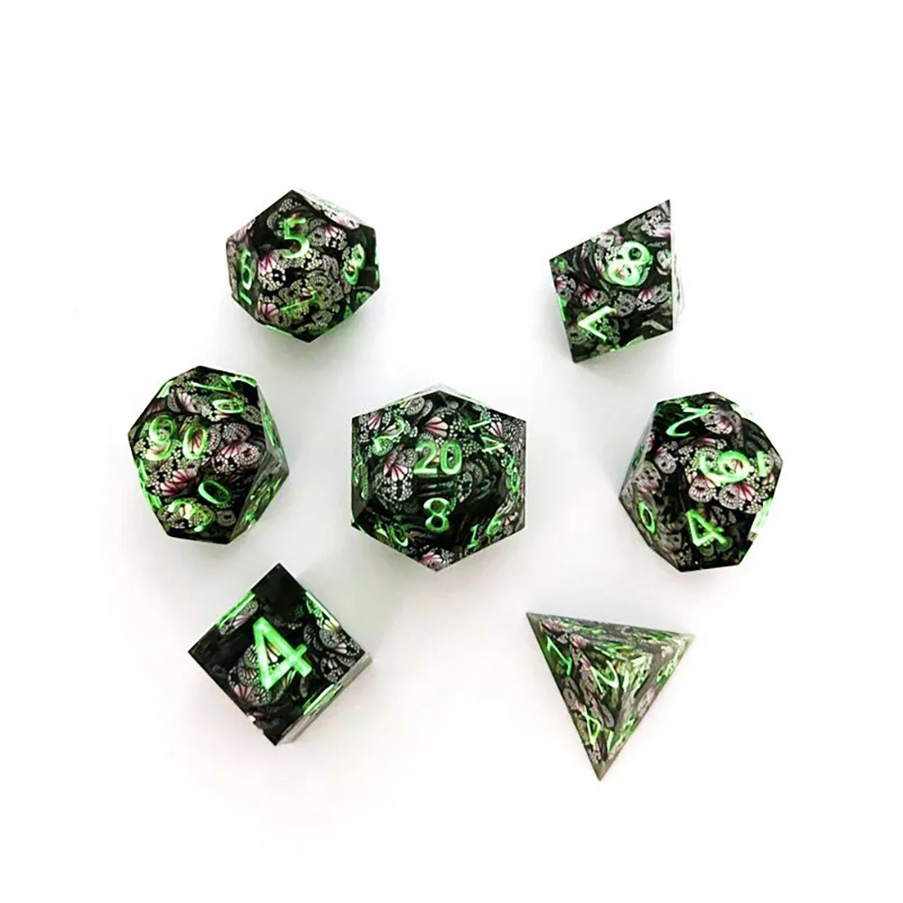 DND Glow-in-the-dark Dice Butterfly Polyhedral Resin Dice D+D Set For Dungeon and Dragon Pathfinder Role Playing Game(RPG)/MTG