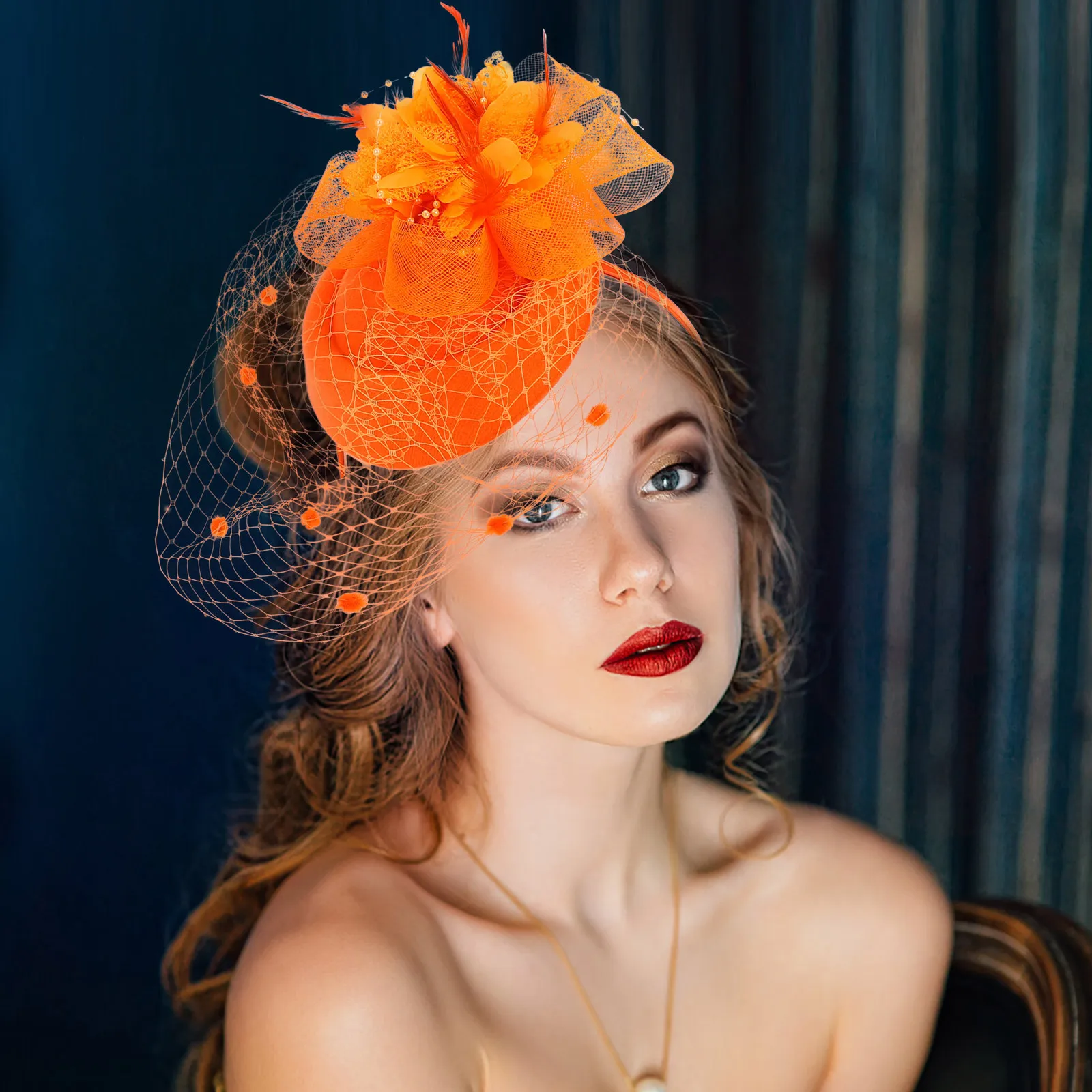 

Vintage Fascinator Headband Net Veil Plume Hair Clip Lightweight Small Hat Shape Wedding Bridal Party Tea Banquet Decorative