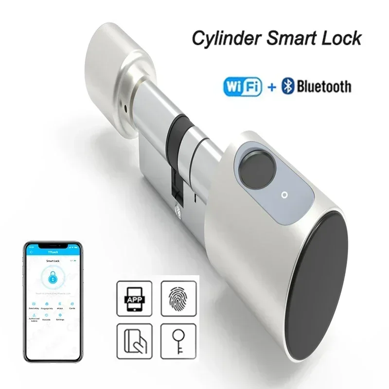 Smart Cylinders Lock Tuya 70mm Electronic Bluetooth APP Remote Biometric Fingerprint Lock Anti Theft Security Home Door Lock