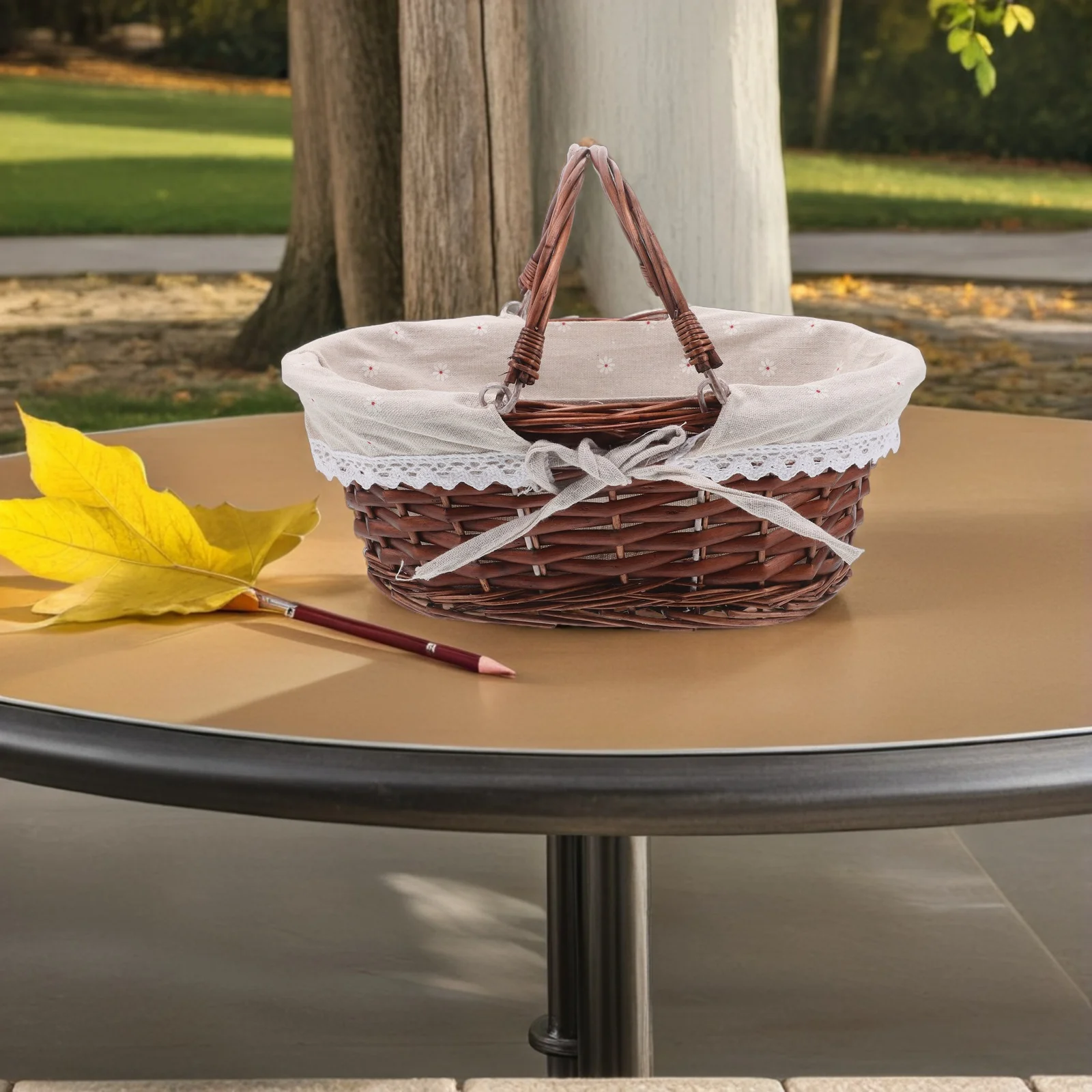 

Vintage Wicker Picnic Basket Handwoven Rattan Oval Fruit Storage Basket For Outdoor Beach Garden Harvest Snack Transport