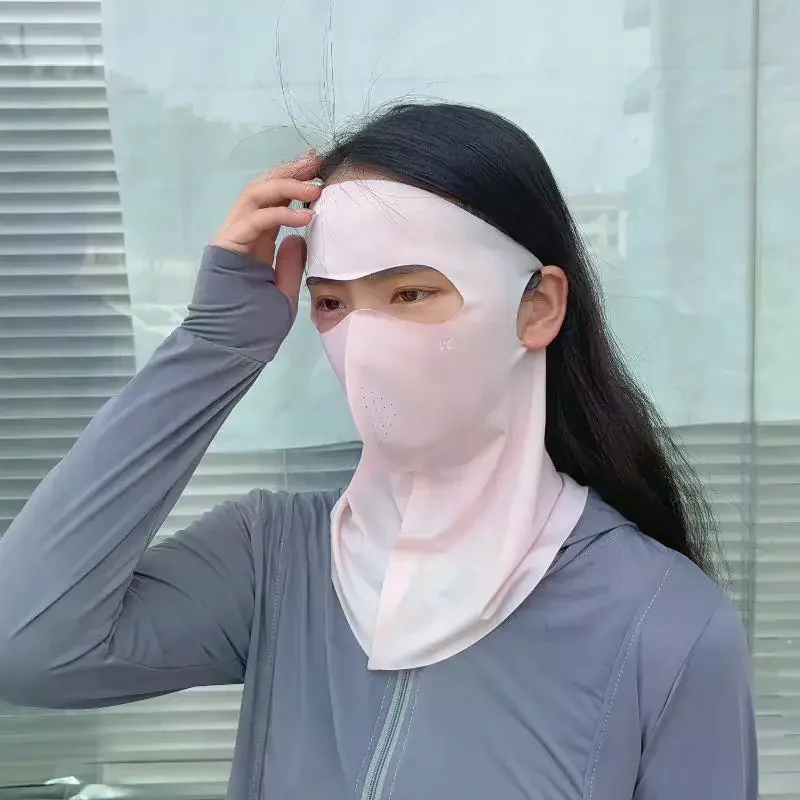 Women Summer Ice Silk Face Mask UV Protection Neck Scarf Outdoor Sunblock Wrap for Sports Travel