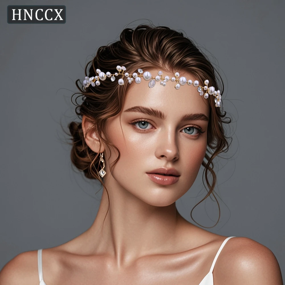 

HNCCX Wedding Headband White Pearl Bridal Hair Accessories Vine Minimalist Beaded Hair Tiara Headresses For Women Party CP03