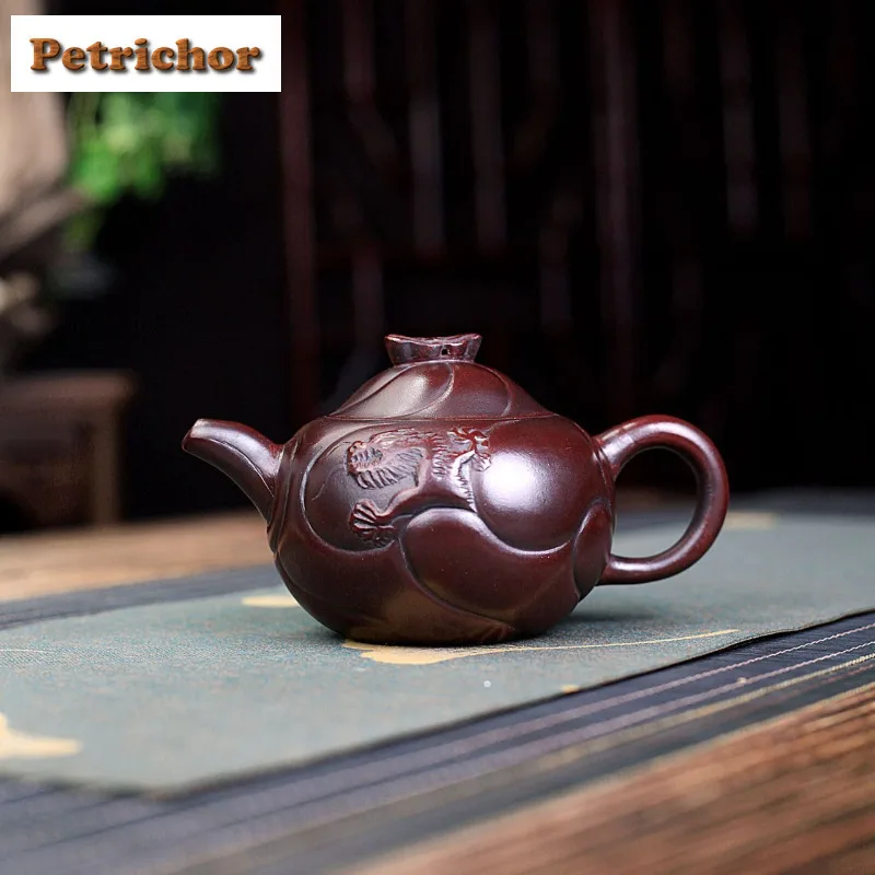 

280ml Luxury Yixing Purple Clay Teapots Handmade Fish Dragon Pot Raw Ore Antique Red Mud Tea Maker Kettle Zisha Teaset Tableware