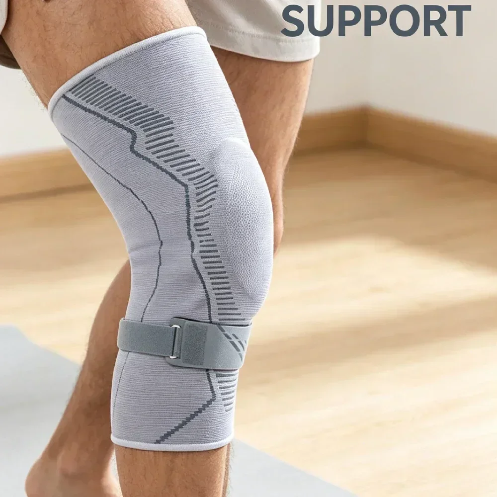 1PCS Compression Knee Brace with Gel Pad & Detachable Patellar Strap, for Running, Cycling,Hiking,Soccer,Badminton, Gym Training
