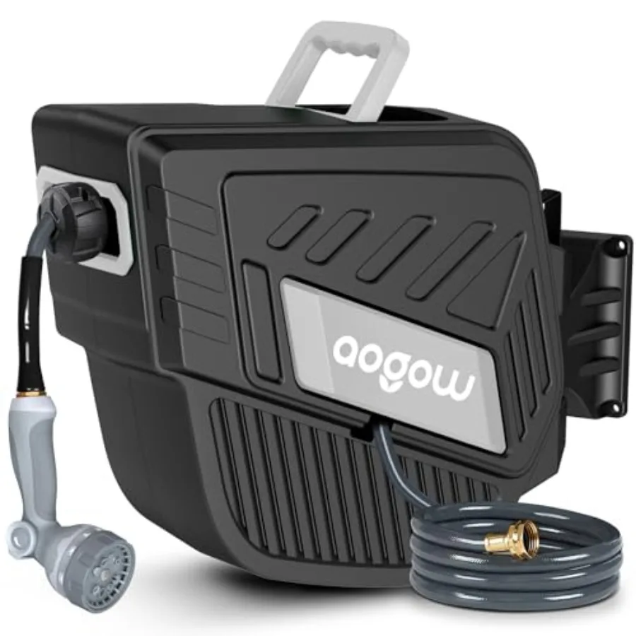 

Выдвижная катушка для садового шланга 1/2 дюйма x 100 футов, настенное крепление с автоматическим медленным сматыванием, фиксация любой длины, латунные фитинги, поворот на 180°, 10-Pa