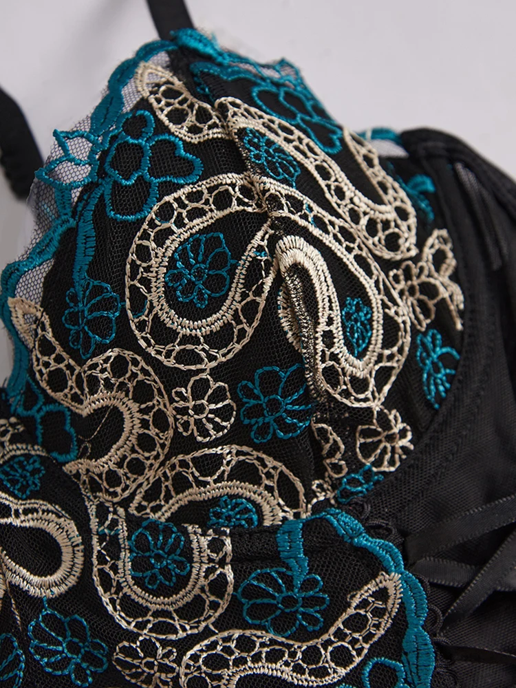 التطريز الكورسيهات بوستير مثير المرأة حزام الصلب حلقة هيكل السمكة شبكة ShaperSlim صالح تنوعا سيدة أعلى مشد تحت الصدر #4