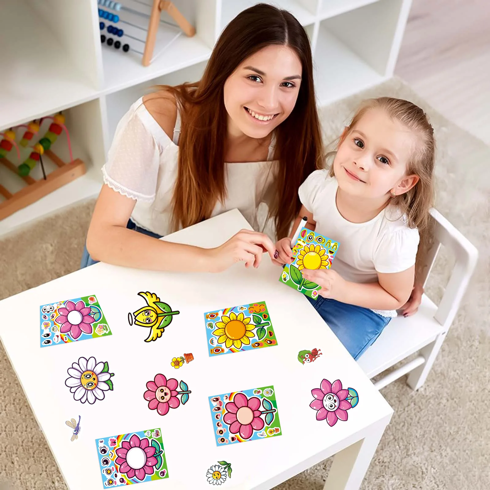 8/16PCS Cute Flower DIY Puzzle Sticker Cartoon Make a Face Waterproof Sticker Decorative Water Cup Guitar Phone Laptop Luggage