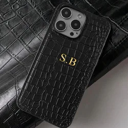 Personalized Customized Initials Name Case For iPhone 11 12 13 14 15 16 17 Pro Max Luxury Crocodile Leather Cover
