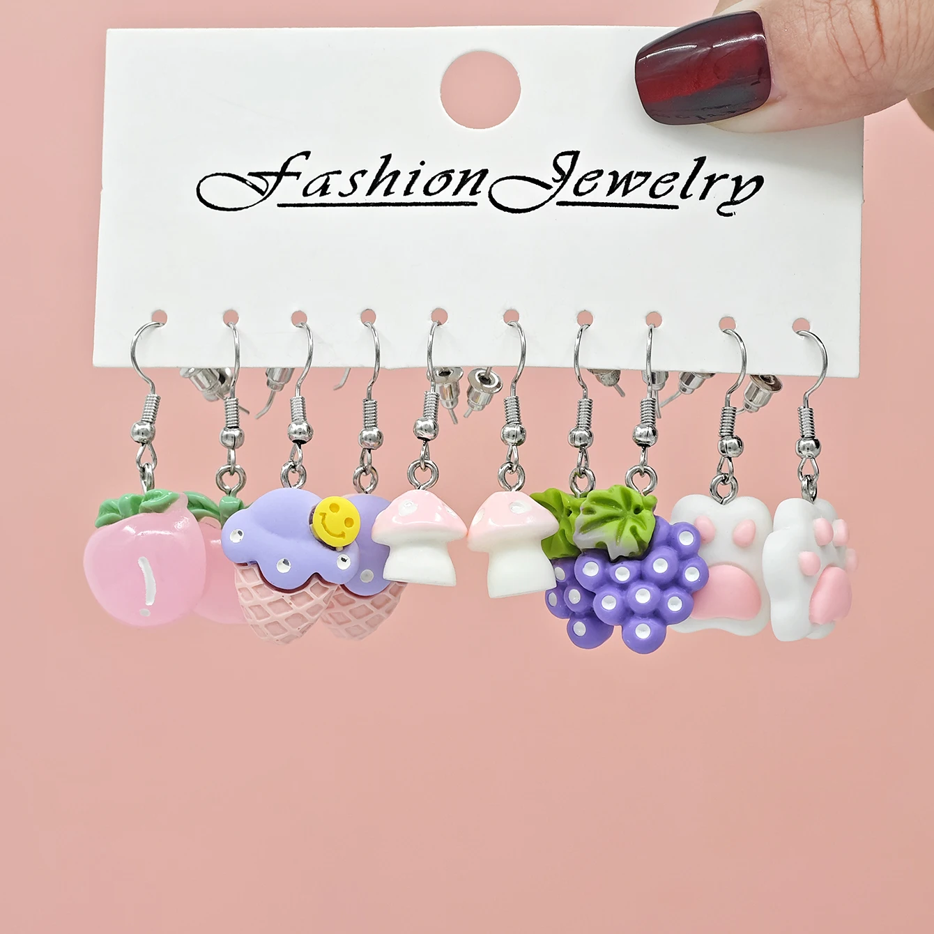 Cross-Border Creative Cartoon Earrings Set Cute Star Fruit Grape Strawberry Rainbow Glow Bottle Stud Earrings