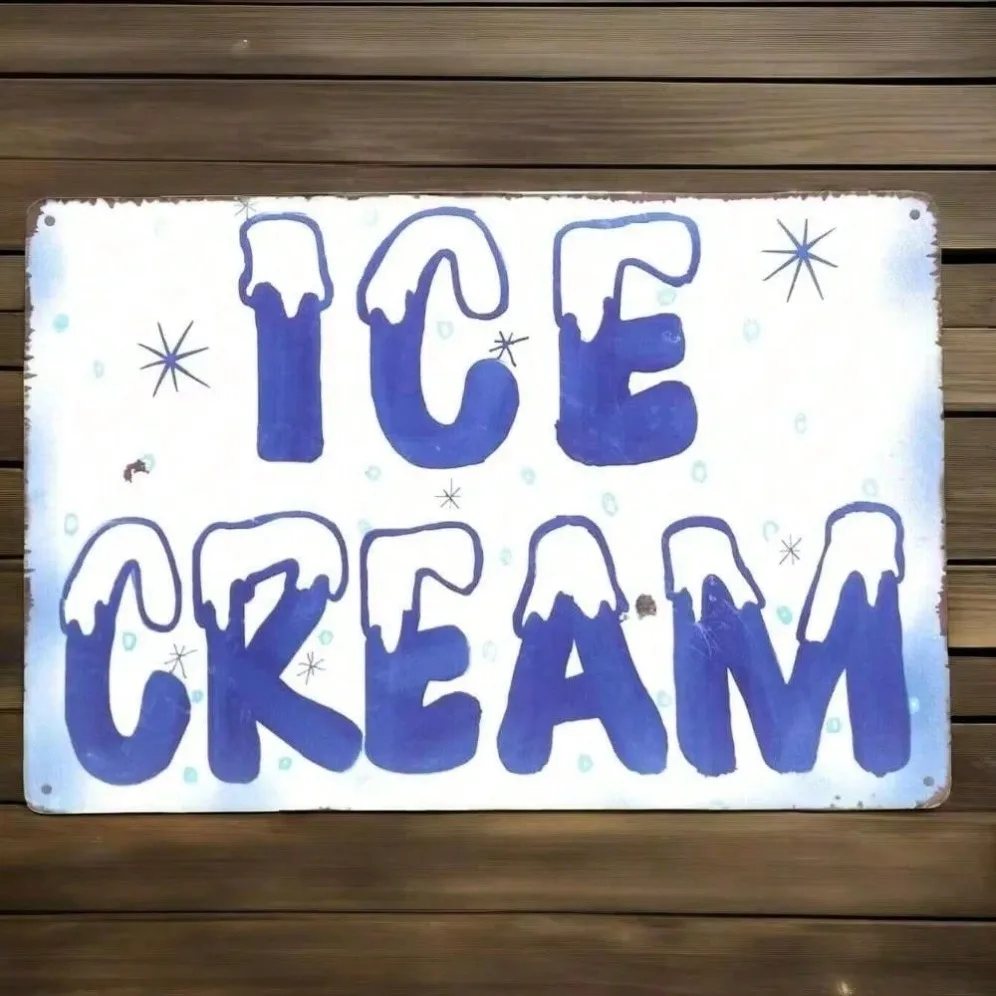 

Vintage Ice Cream Round Metal Tin Sign 8x12 Inch Retro Wall Art for Kitchen Shop Decor