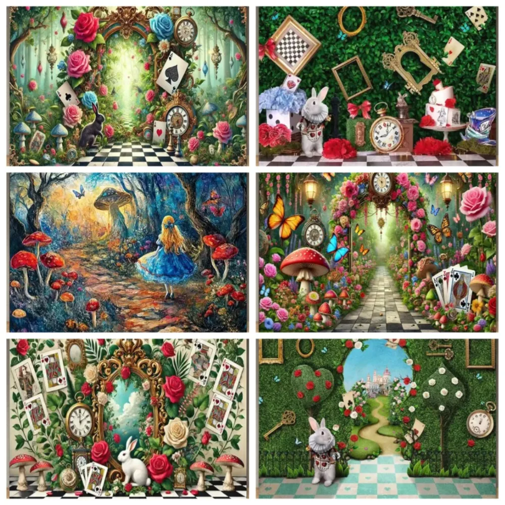 Magical Forest Adventures in Wonderland Theme Birthday Party Decoration Backdrop, Children's Birthday Party Photography Backdrop