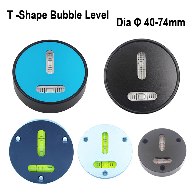 Dia 40-75mm Metal Round T-Shape Bubble Level XY Two-way Leveling Tool Horizontal Blister for Machine Engineering Vehicles 1PCS