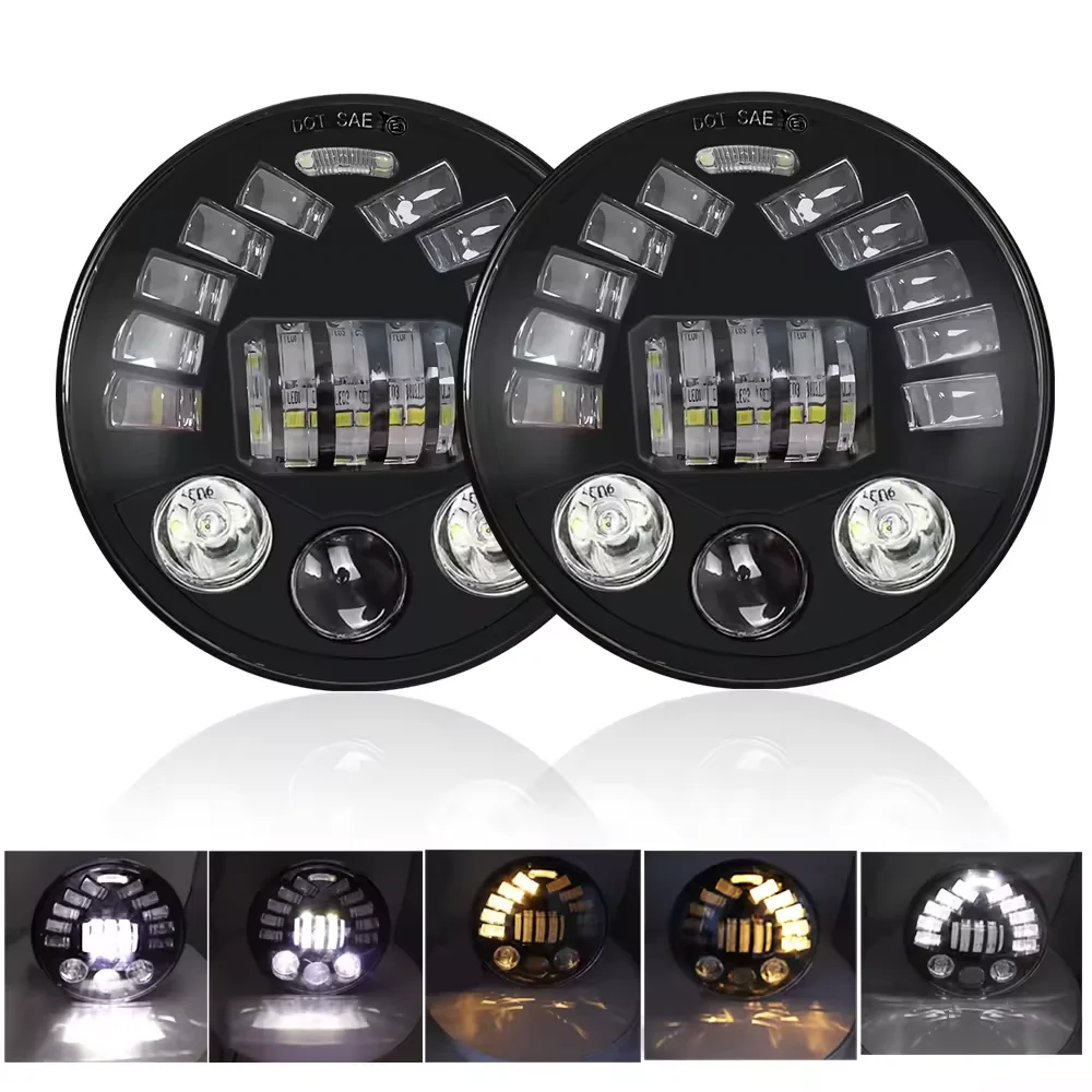 2pc 7 Inch Motorcycle LED Headlight Cafe Racer for Yamaha Harley Road Jeep Wrangler Jk Halo Angel Eyes 7