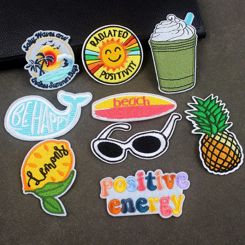 Be Happy Beach Ironing Patches for Cloth DIY Handmade Badges Embroidery Sunglasses Sewing Supplies Appliques 20 Pcs a Lot