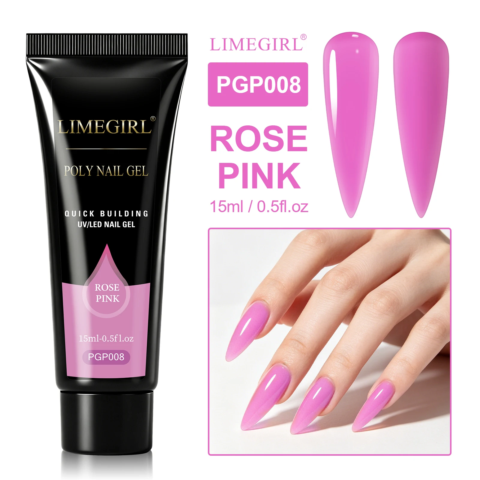 LIMEGIRL 25 Farben Poly-Verlängerungsnagelgel für Nagelkunst, Acryl-Maniküre-Design, UV-Lacke, semi-permanentes, schnelles Verlängerungsgel