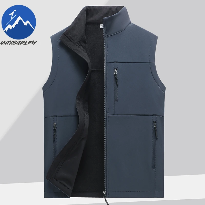 Maxbarley New Softshell Vest Mens Winter Fleece Camping Waterproof Sleeveless Jacket Fashion Hiking Gorpcore Windproof Coat