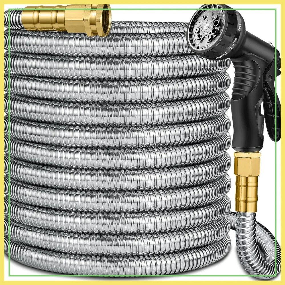 

150 ft Stainless Steel Garden Hose - 2026 New Technology, 3/4" Solid Brass Fittings, Lightweight & Flexible, Kink-Free Outdoor Watering