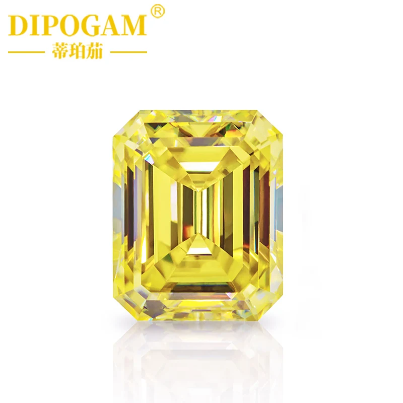 Yellow primary emerald cut moissanite rectangular chamfered  yellow moissanite jewelry inlaid with bare stone direct sales