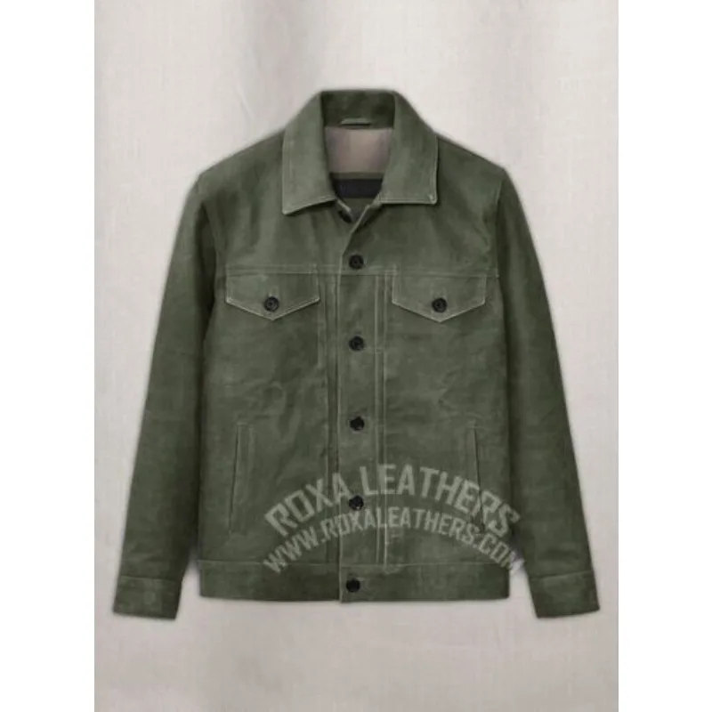 Olive Green Biker Trucker Jacket Pure Genuine Suede Leather Jacket Latest Mens