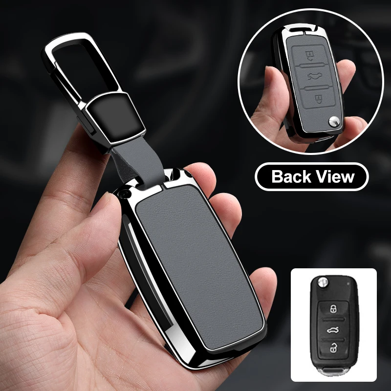 Leather Car Key Case Cover Metal Protective Shell for VW Volkswagen Polo Tiguan Passat Golf Jetta Lavida Skoda Octavia Car