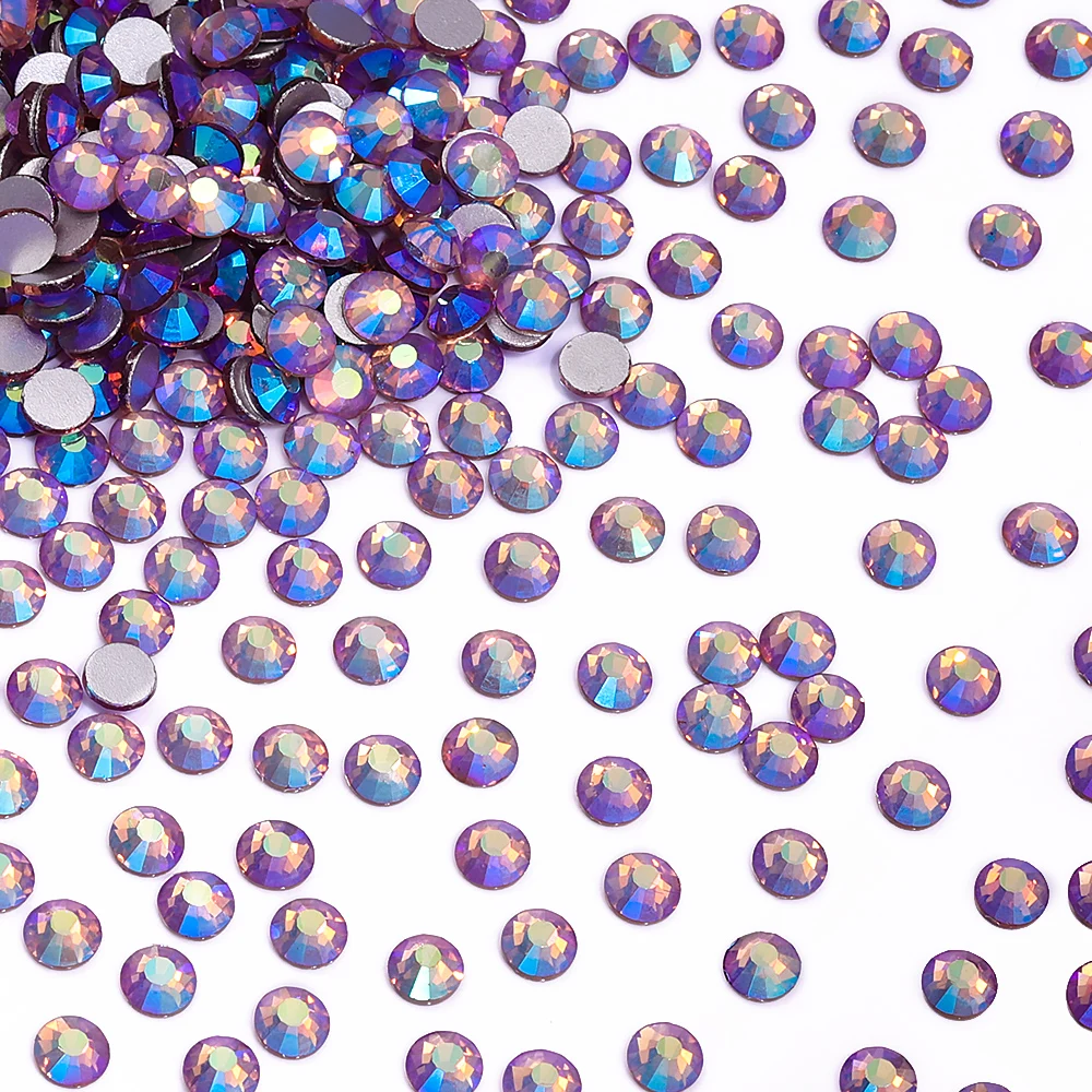 1440Pcs Purple Series Glitter Glass Non Hotfix Rhinestones Glue On DIY Nails Strass Diamond For Wedding Dress Clothes Decoration