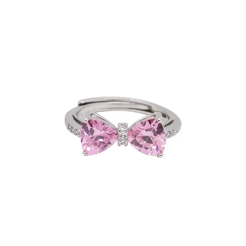 RYJU-Bague en argent regardé 925 avec nœud papillon pour femme, bijoux de mariage romantiques, design unique, élégant, délicat, rose, tendance de la mode