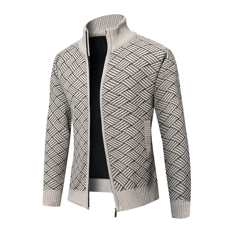 Winter Autumn New Fashion Men's Color-coded Casual Trendy Simple Basic Stand Collar Long Sleeve Knitted Cardigans Male Coats Top