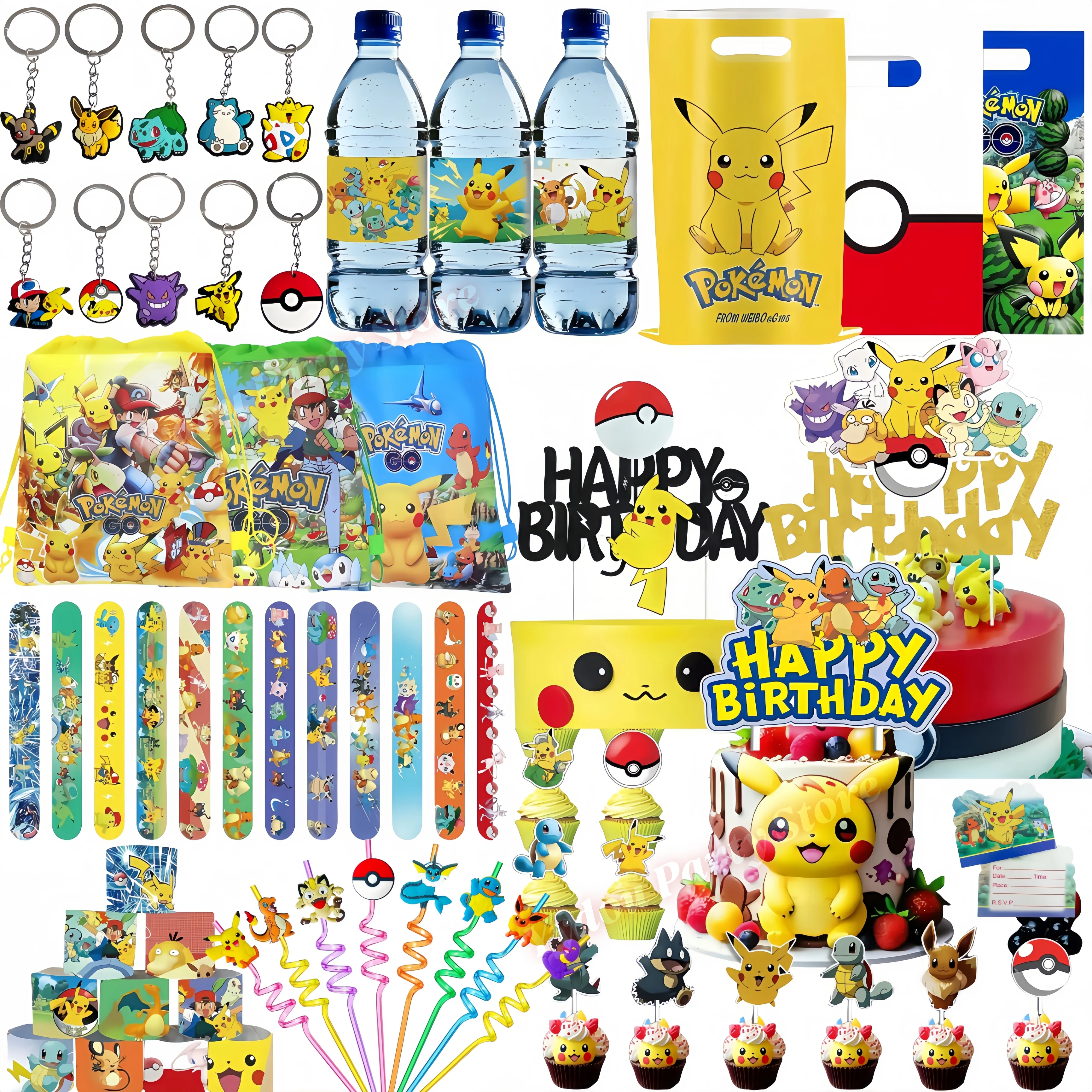 Artículos de Fiesta Temáticos de Pokémon: Pulseras de Bofetada, Pegatinas, Globos, Regalos para Fiestas, Rellenos para Bolsas de Regalo, Decoraciones para Fiestas de Cumpleaños